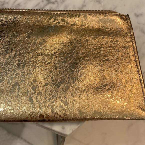 J Crew Metallic Gold Leather Clutch- EUC - Picture 8 of 12